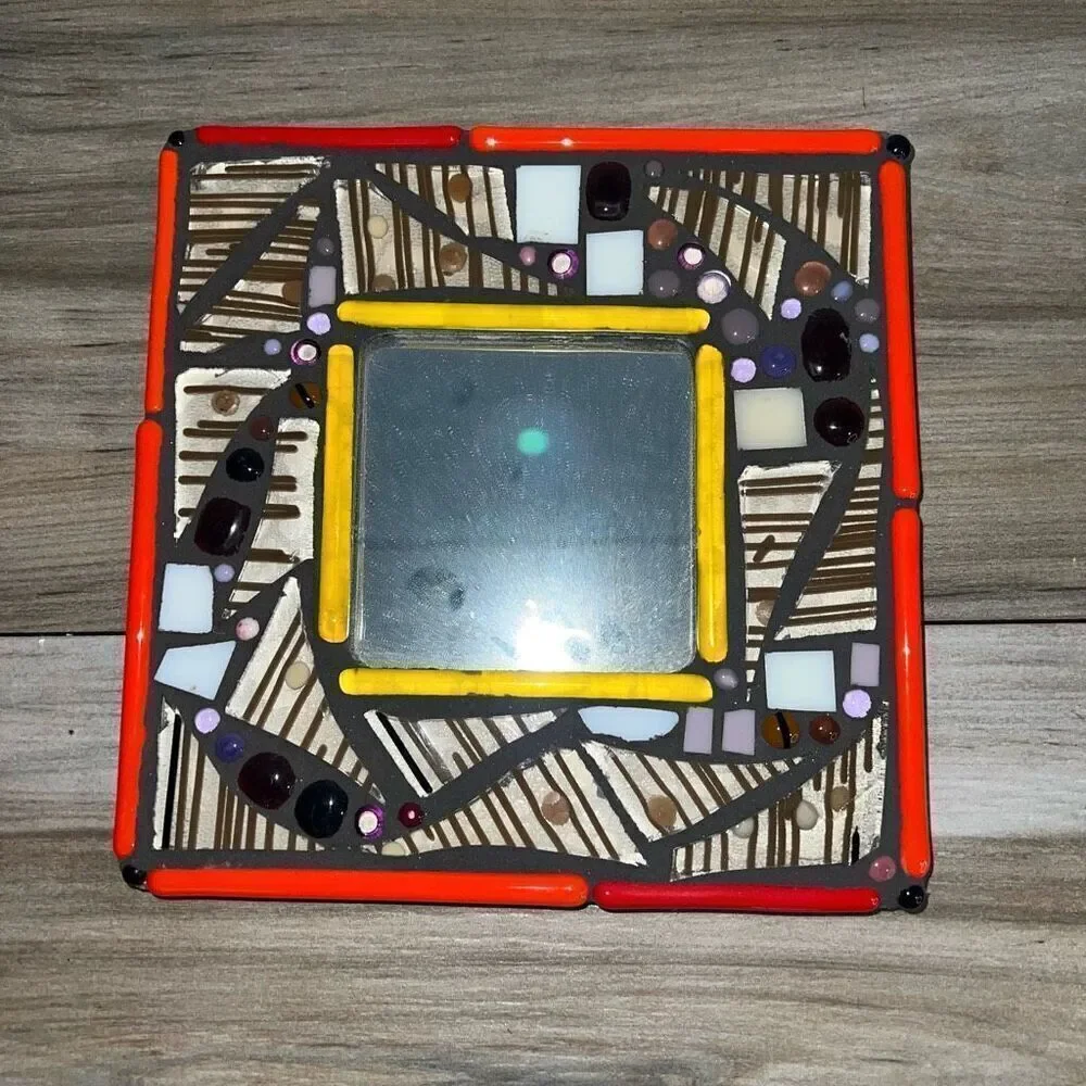 Abstract Signed Mirror Hand Made Ginger Kelly 2019 Artisan made 3D Brown Orange